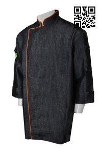 KI090 Tailor-made restaurant uniform  Printing Own design chef uniform  jeans  bar uniform factory  denim  breathable chef coats